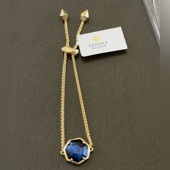 Kendra Scott 14K Gold Plated Cynthia Navy Cats Eye Glass Chain Bracelet - Picture 6 of 8